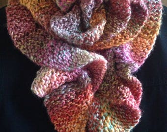 Scarf Big Ruffle Ripples Neck Warmer Pink Gold Purple Lime Tangerine Hand Knit