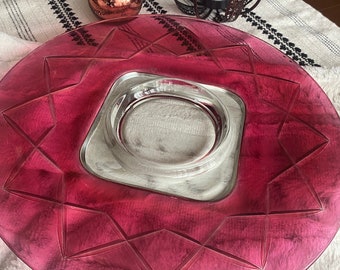 Vintage Cranberry Glass Serving Platter