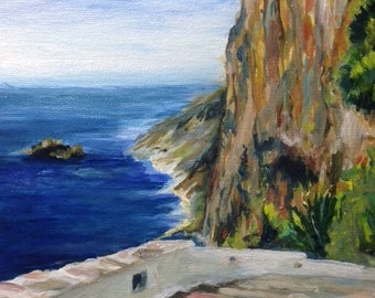 Amorgos Path Greece Landscape Original Art Oil on Canvas Painting 8x10 -Small Works