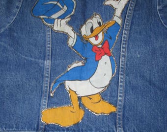 vtg 80's WRANGLER donald duck disney RHINESTONE DENIM jean mickey pluto jacket custom womens  disney xs- small uSa made