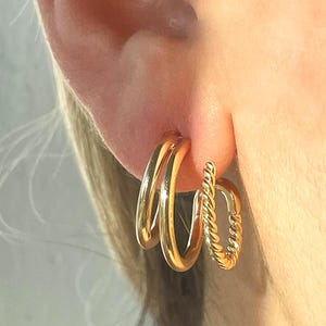 Boucles d'oreilles griffes Boucles d'oreilles triples créoles illusion Bijoux Boucles d'oreilles légères au quotidien Boucles d'oreilles multi créoles Cadeau pour elle