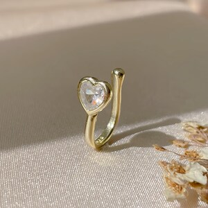Boucle d'oreille coeur diamant sans piercing conque en or vermeil Boucle d'oreille argent sterling faux piercing tendance bijoux en or