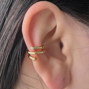 Manchette triple oreille Boucles d'oreilles minimalistes en or Conque Manchettes d'oreille en argent Aucun piercing nécessaire Bijoux tendance en or cadeau pour femme
