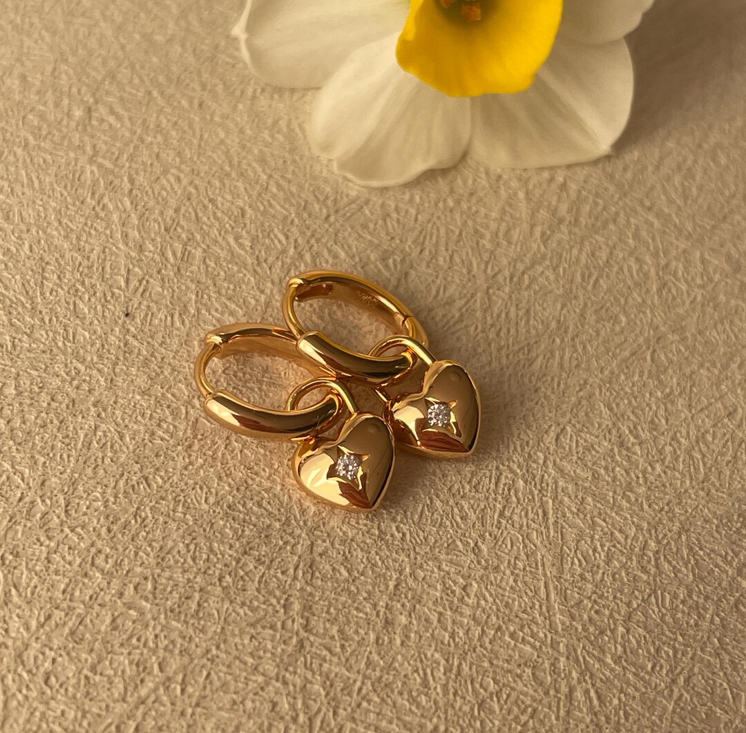 Sterling Silver Dangle Heart Huggie Hoop Earrings
