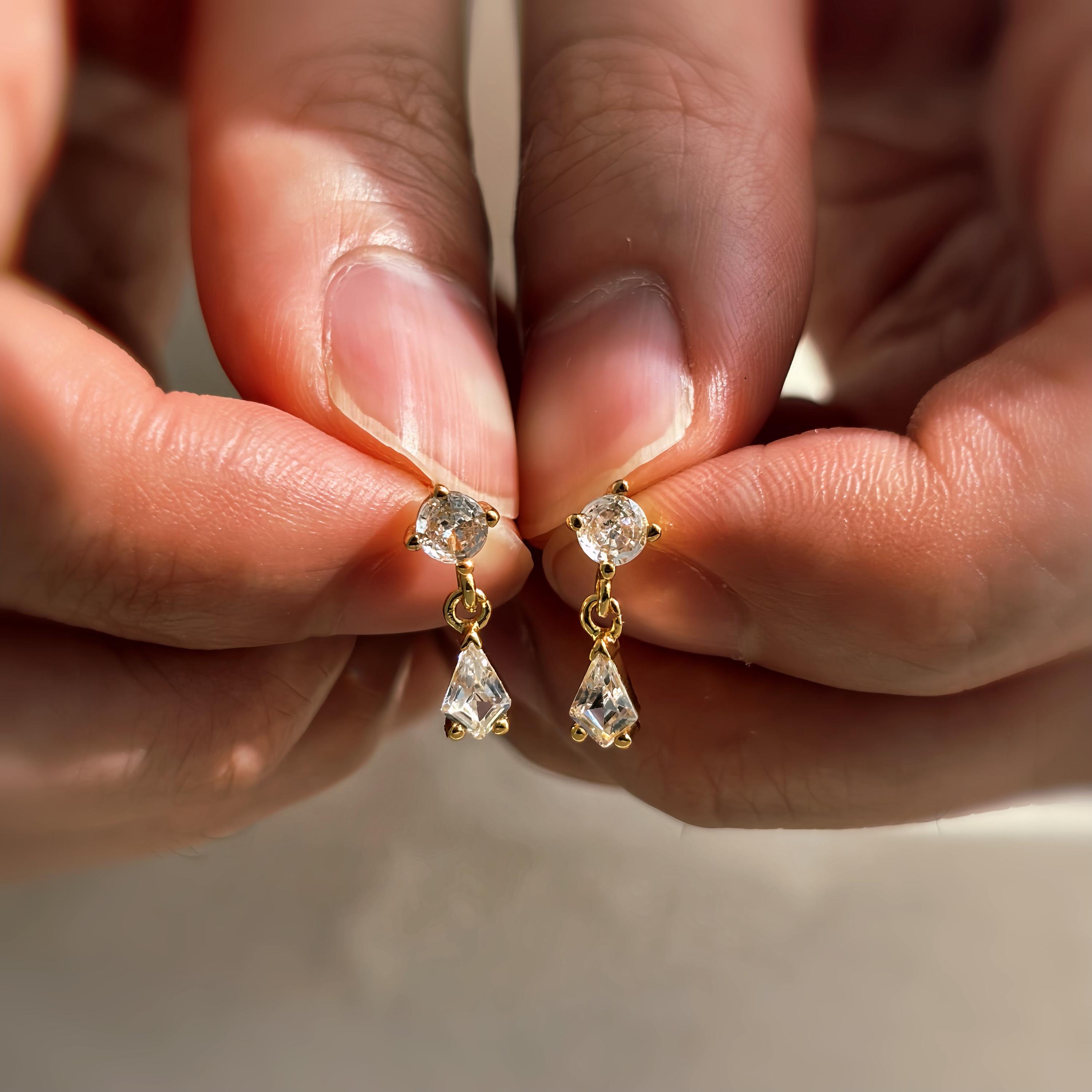 Gold Teardrop Diamond Stud Earrings: Dainty CZ Bridal Jewelry