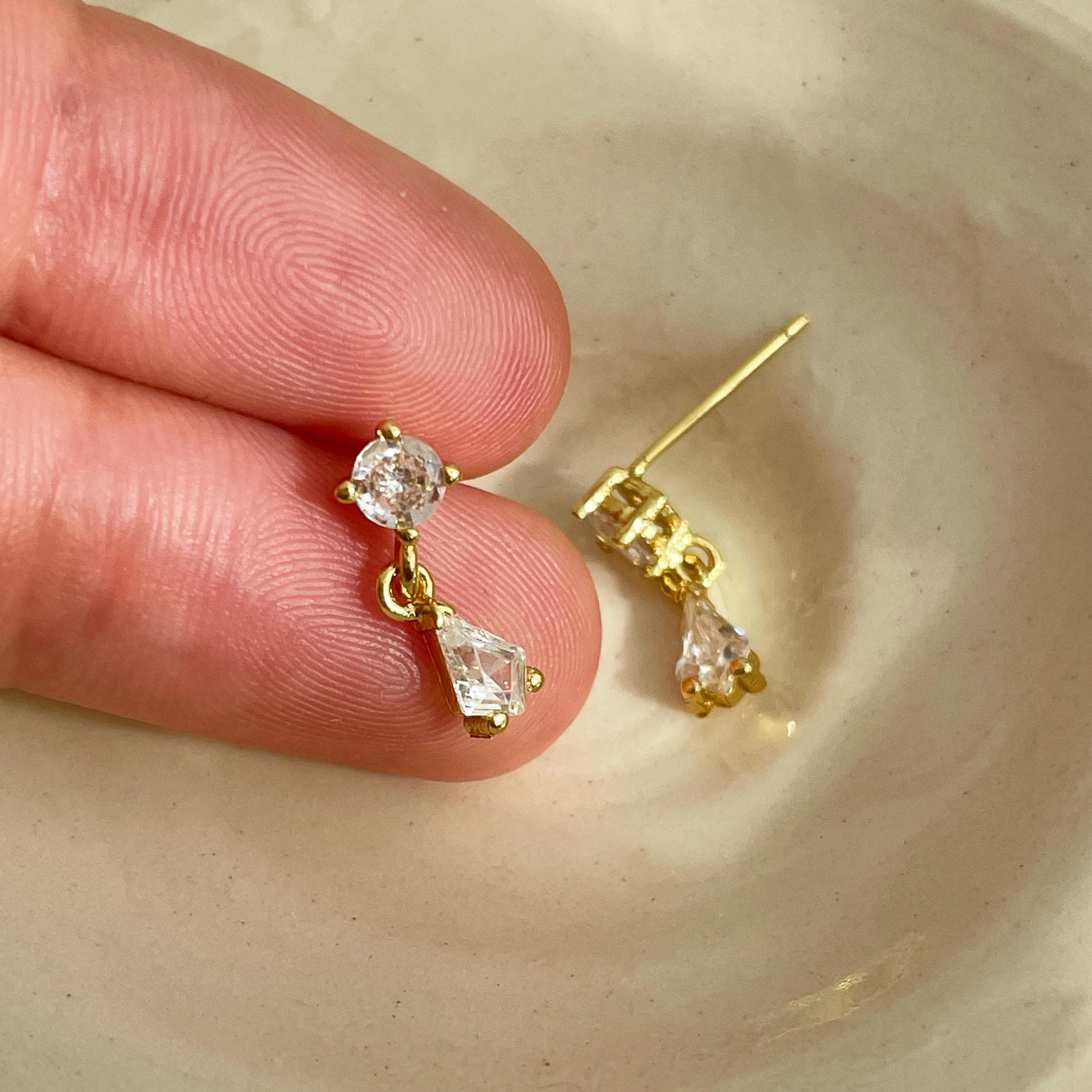 Gold Teardrop Diamond Stud Earrings: Dainty CZ Bridal Jewelry