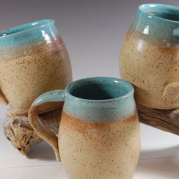 Large Pottery Mug, Turquoise With Bamboo glaze