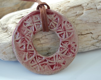 Essential Oil Diffuser Pottery  Necklace - Aromatherapy Essential Oils Handmade, Stamped.    J22