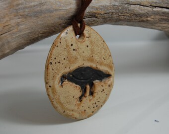 Essential Oil Diffuser Pottery bird stamp Necklace - Aromatherapy Essential Oils Handmade, Stamped.    J06