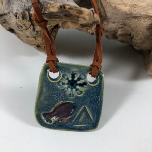 Glass Infused Pottery Pendant, Fish, Unique j21
