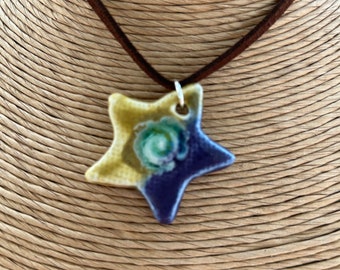 Glass Infused Pottery Star Necklace C2