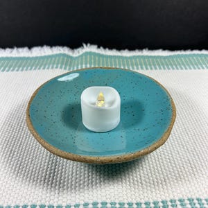 Pottery Dish Soap Dish Trinket Jewelry Candle Holder Turquoise