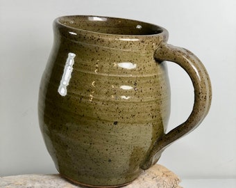 Large Pottery Mug - Gas Fires, Green celadon glaze, 16 oz