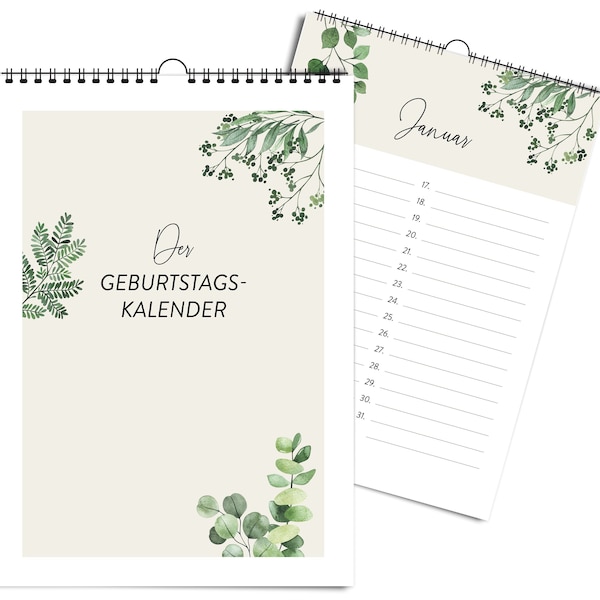 A5 / Geburtstag - DIN A5 Geburtstagskalender GREEN, immerwährender Wandkalender für Geburtstage, Jahrestage, wiederkehrende Erinnerungen