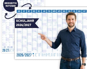 Schuljahreskalender 2026 2027 Wandkalender A1 Blau | Jahresplaner Lehrer Schüler Eltern| Semesterplaner Schulplaner Poster DIN A1