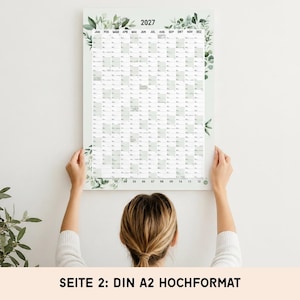 2027 Wall Planner A2 heaven+paper I Greenery rolled I Portrait or landscape format I Annual calendar wall planner school holidays / public holidays / calendar weeks image 3