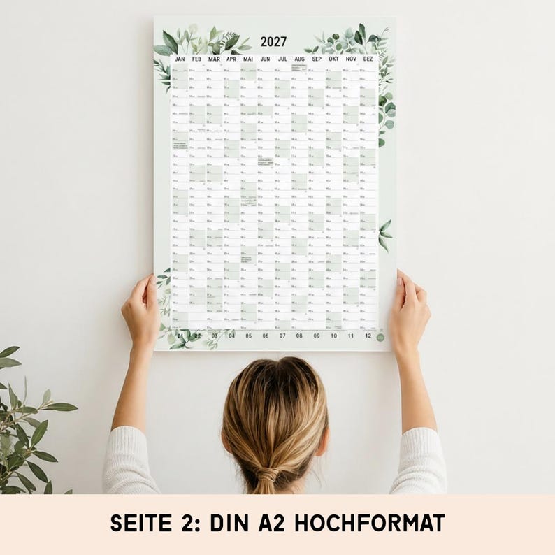 2027 Wall Planner A2 heaven+paper I Greenery rolled I Portrait or landscape format I Annual calendar wall planner school holidays / public holidays / calendar weeks image 3