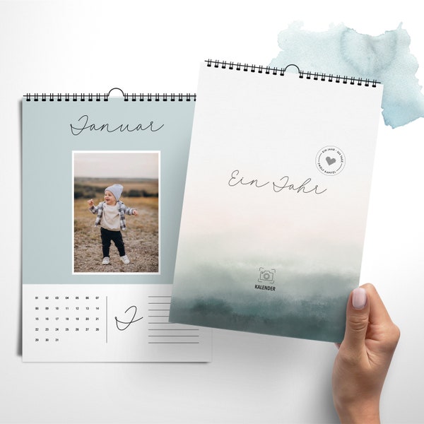 Edler DIN A4 Fotokalender Aqua Mood immerwährend I ohne Jahr | Wandkalender zum selbst gestalten & verschenken