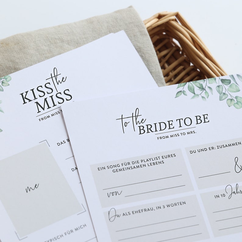 JGA cards A5 to fill out Miss to Mrs, elegant bachelorette party for the wedding, JGA game bride as a guest book image 3