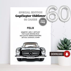 60. Geburtstag Mann Geschenk | Poster & Grußkarte | Last Minute Geschenk zum Geburtstag PDF Sofort Download Oldtimer Auto 1965