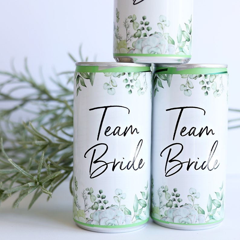 Prosecco drinks can banderole stickers for JGA / wedding with eucalyptus greenery image 1