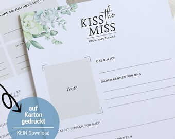 JGA cards A5 to fill out - Miss to Mrs, elegant bachelorette party for the wedding, JGA game - bride as a guest book