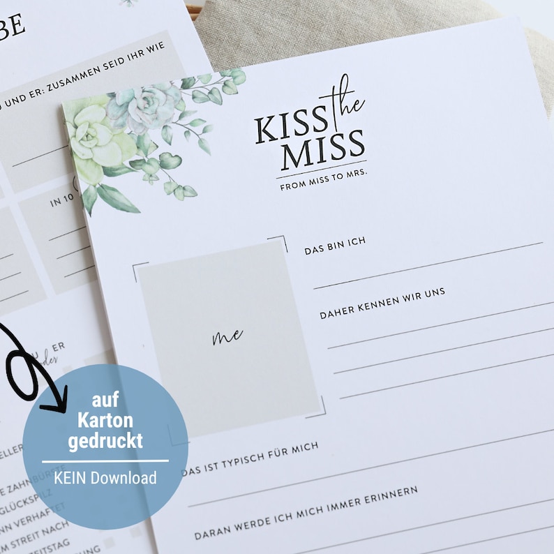 JGA cards A5 to fill out Miss to Mrs, elegant bachelorette party for the wedding, JGA game bride as a guest book image 1