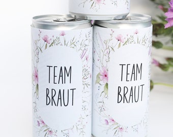 Team Braut - Prosecco Dosen Banderolen Sticker Aufkleber für Hochzeit und JGA Sekt Getränkedosen