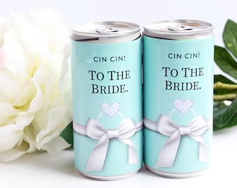 Prosecco drinks cans turquoise banderole stickers for JGA / wedding in Tiffany Style blue