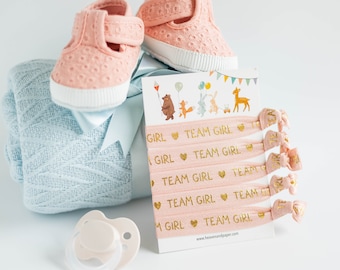 Babyparty Armbänder im Set Team Girl als Accessoire für Frauen, werdende Mama, Babyshower Gender Reveal als Mitgebsel Party für Mädchen