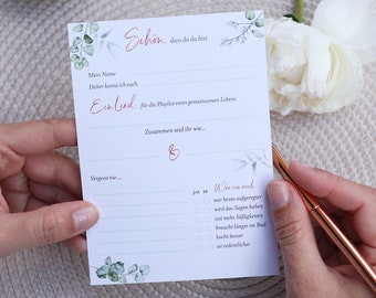 A6 guest cards & guest book cards to fill in for the wedding in eucalyptus design