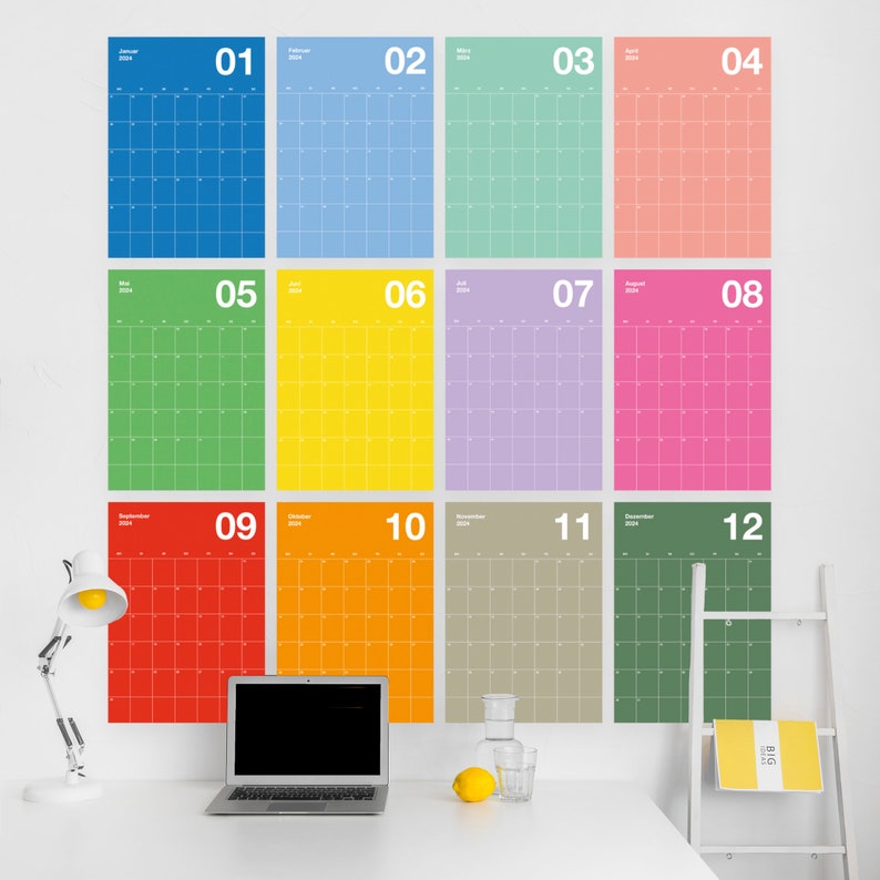 A2 Bunter Wandkalender 2024 Jahresplaner 2024 im Pantone Style Terminkalender Colorful Bild 3