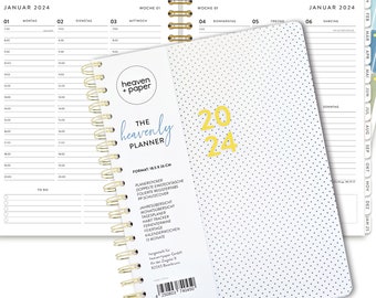 the heavenly Planner - elegant calendar 2024 larger > A5 format with stickers, spiral binding as a desk calendar or pocket calendar