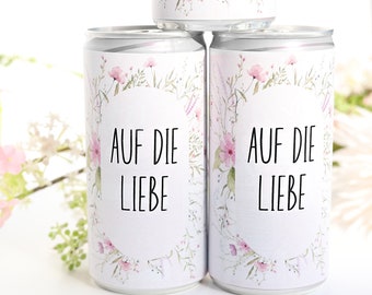 Auf die Liebe - Prosecco Dosen Banderolen Sticker Aufkleber für Hochzeit und JGA Sekt Getränkedosen