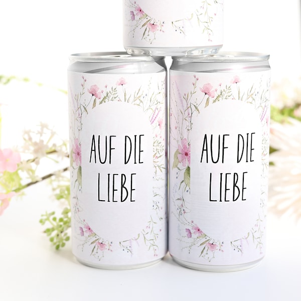 Auf die Liebe - Prosecco Dosen Banderolen Sticker Aufkleber für Hochzeit und JGA Sekt Getränkedosen