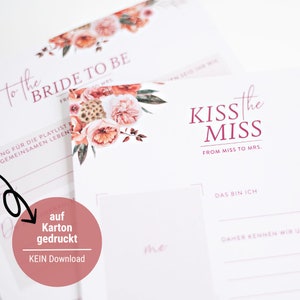 JGA Karten A5 zum Ausfüllen Red Love - Miss to Mrs, eleganter Junggesellinnenabschied zur Hochzeit, JGA Spiel - Braut als Gästebuch