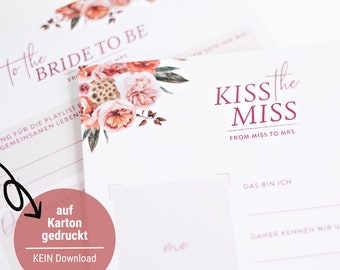 Cartes JGA A5 à remplir Red Love - Miss to Mrs, enterrement de vie de jeune fille élégant pour le mariage, jeu JGA - mariée en livre d'or