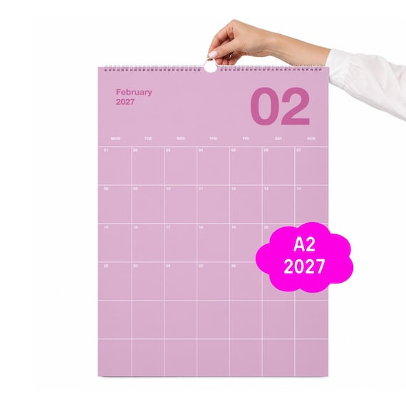A2 Wandkalender 2027 Pastell heaven+paper Premium Hochwertiger Monatsplaner 12 farbcodierte Monatsseiten auf 250 g Papier | Spectrum Design