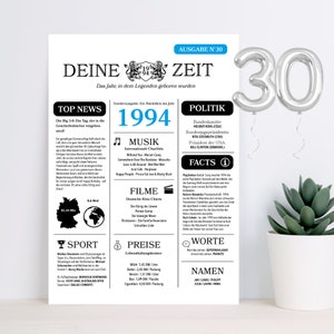 30th birthday - funny personalized birthday card with year 1994 in newspaper layout