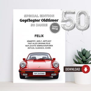 50e verjaardag echtgenoot cadeau | Poster & wenskaart | Last Minute verjaardagscadeau PDF Instant Download Vintage auto 1975