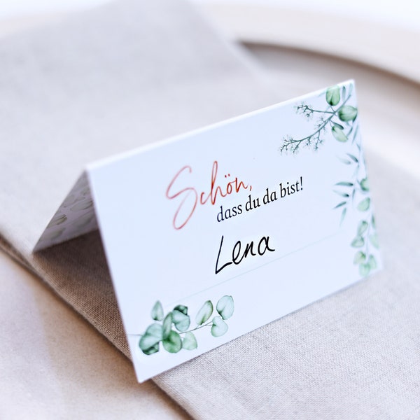 Elegant place cards GREENERY for the wedding in eucalyptus design - seating cards