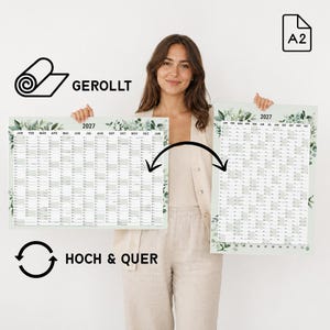 2027 Wall Planner A2 heaven+paper I Greenery rolled I Portrait or landscape format I Annual calendar wall planner school holidays / public holidays / calendar weeks image 1