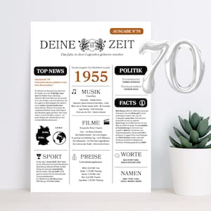 70. Geburtstag - lustige personalisierte Geburtstagskarte oder Plakat mit Jahr 1955 Zeitung Layout
