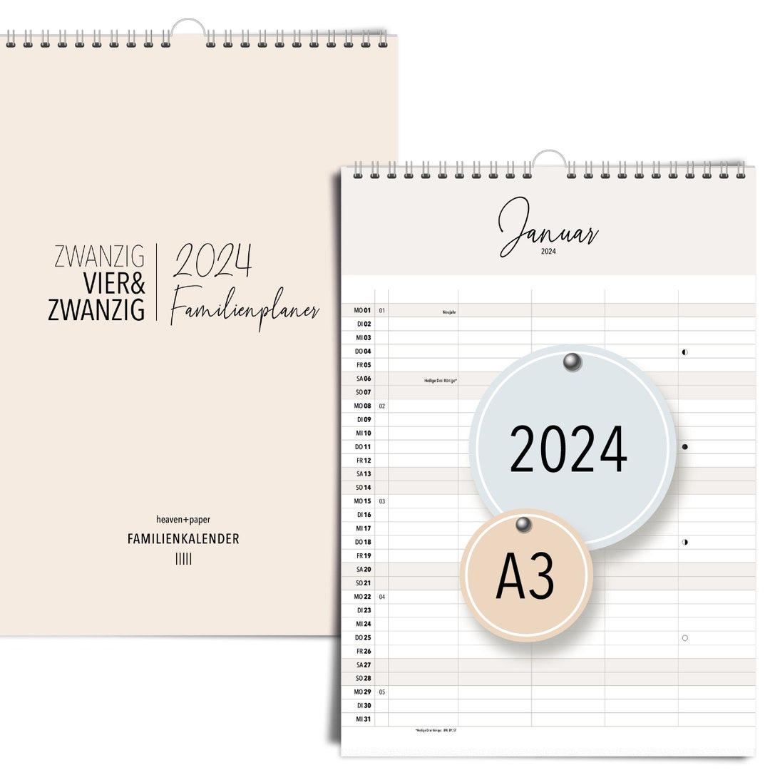 A3 Family Calendar 2024 COZY With 5 Columns Natural Paper Etsy