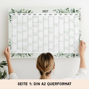 2027 Wall Planner A2 heaven+paper I Greenery rolled I Portrait or landscape format I Annual calendar wall planner school holidays / public holidays / calendar weeks image 2