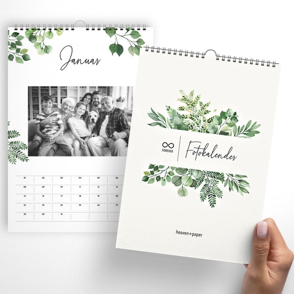 A4 / Foto IW - A4 Fotokalender GREENERY ohne Jahr, immerwährender Bastelkalender zum Selbstgestalten