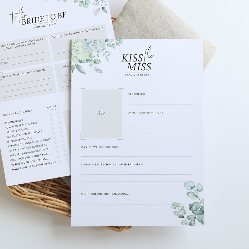 JGA cards A5 to fill out Miss to Mrs, elegant bachelorette party for the wedding, JGA game bride as a guest book image 2