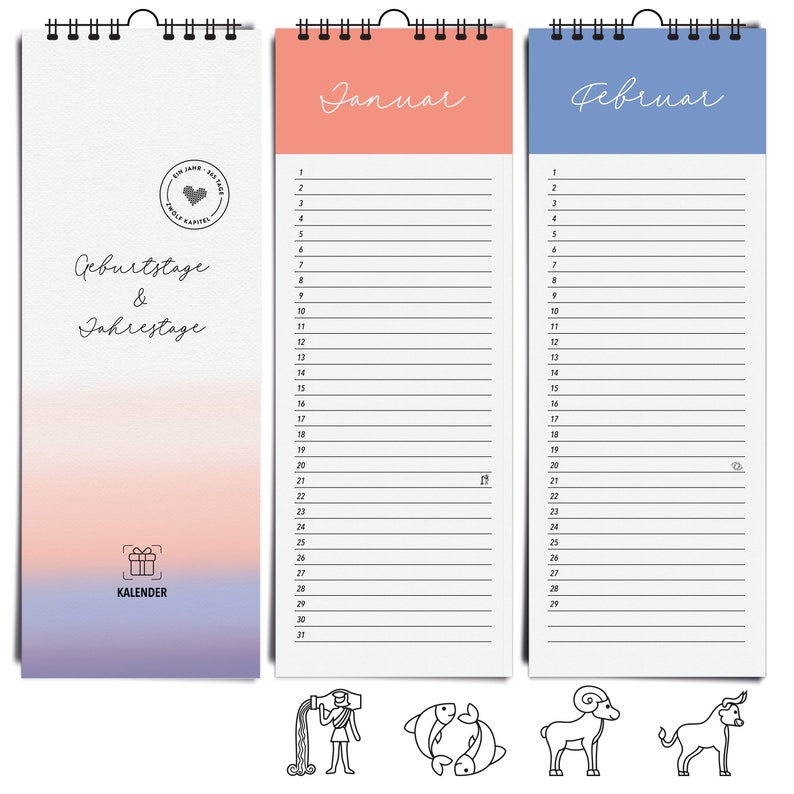 Geburtstagskalender immerwährender Wandkalender für | Etsy