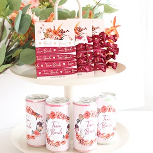 Prosecco Getränke Dosen Banderolen Sticker für JGA Deko Hochzeit Rote Blumen Rosen Boho Bild 9