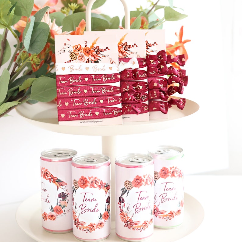 Prosecco drinks cans banderoles stickers for JGA decoration wedding red flowers roses boho image 9